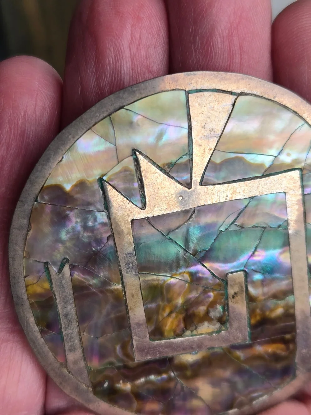 Vtg. Taxco Mexico sterling inlaid abalone pendant/brooch.